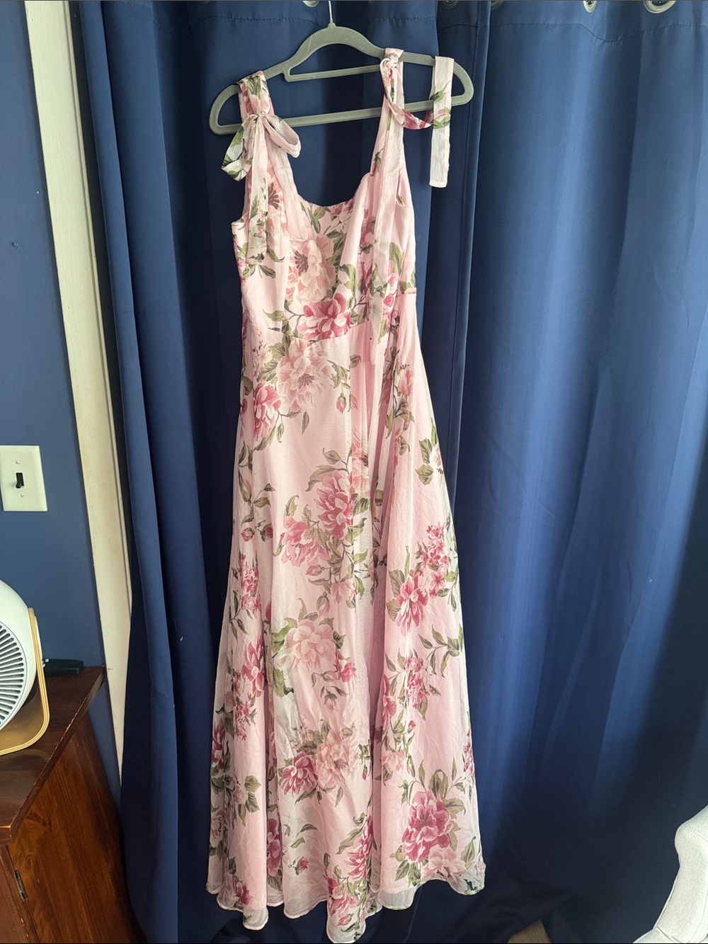 Lulu's Pink Floral Maxi Dress with Green Accents - Picture 1 of 3